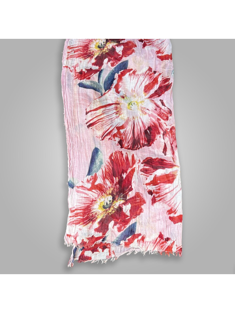Lightweight Floral Scarf with Red and Blue Accents